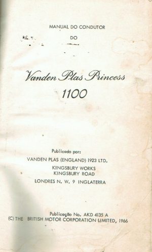 MANUAL DO CONDUTOR DO VANDEN PLAS PRINCESS 1100