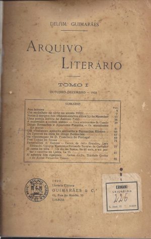 ARQUIVO LITERÁRIO - TOMOS 1 a 15 com falta dos Tomos 10 ao 12