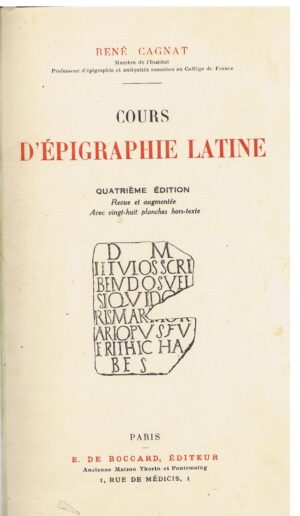 COURS D'ÉPIGRAPHIE LATINE - RENÉ CAGNAT