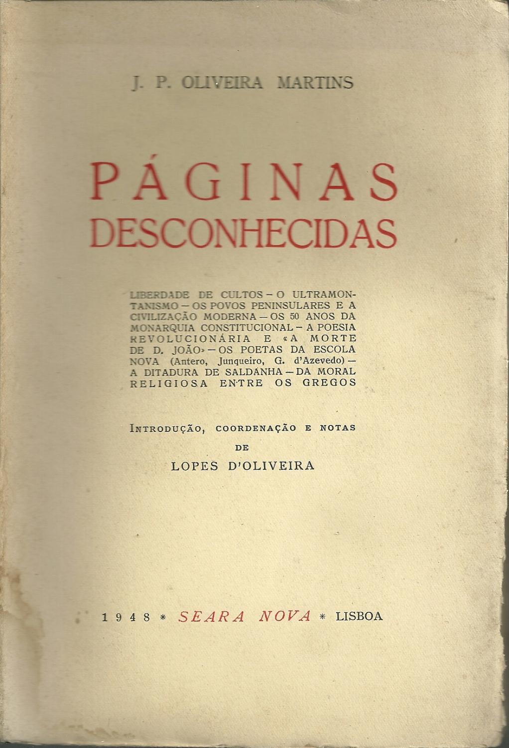 PÁGINAS DESCONHECIDAS - J. P. OLIVEIRA MARTINS